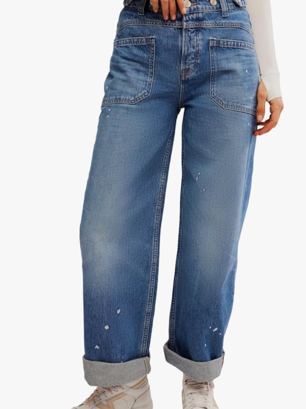Free People Palmer Cuffed Jeans 27 Distressed Wide Leg Boyfriend Denim